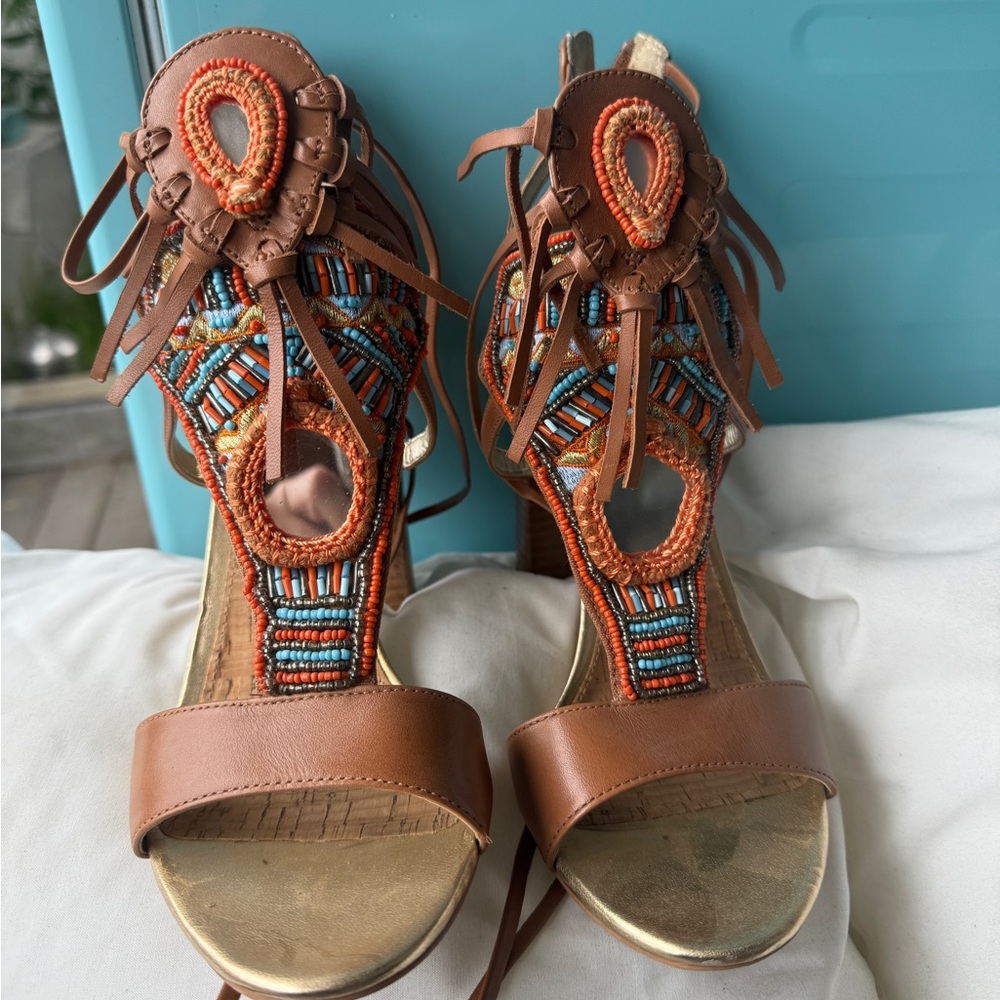 Sam Edelman Brown and Orange Heels with Intricate Design